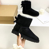 2026 Winter Classic Single Silk Strap Wool Snow Boots Sheepskin Fur All-In-One Women's Low Tube Bow Knot Warm Cotton Boots UGG