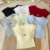 alo gentle macaron shoulder short sleeve top with chest pad dopamine back candy colored American babe top