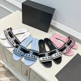 Chanel-style 2026 Summer Embroidery Flat Flip Flops Letters Anti Casual Outdoor Wear Classic Beach Couple Slippers