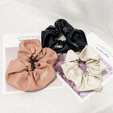 miumiu european and american style solid color high-grade hair ring milk tea color PU leather large intestine circle net celebrity blogger same style niche hair accessories