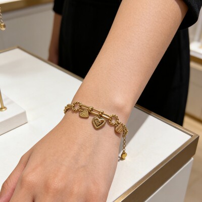 Tiffany titanium steel 18K gold love horseshoe buckle splicing chain bracelet women light niche premium sense commute all match