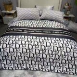 Dior Foreign Trade Fashion Brand Light Luxury Premium Ice Silk Four-Piece Set Washed Silk Quilt Cover Bed Sheet Bed Sheet Big Brand Exit