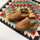 Cross-border factory spot new straight hair birken shoes bean semi slippers flat slip on loafer genuine leather UGG
