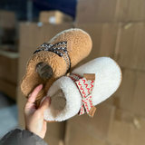 Cross-border winter new lamb wool all-in-one ethnic style bag toe hair slippers warm Teddy flat wool half pallet UGG