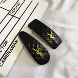ySL rhombus black hair clip 2023 new leather bangs clip BB clip net red hair clip hair accessories hair card women clip