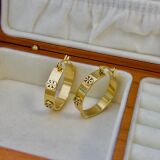 Vacuum Electroplated Titanium Steel TB Accessories Light Luxury Fashion Round Hollow Letter Earrings Bracelet Set Women's Accessories Wholesale