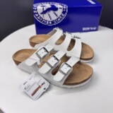 Birken 2026 new leather vintage style Birkenstock women open toe flip-flops three row square buckle platform casual sandal