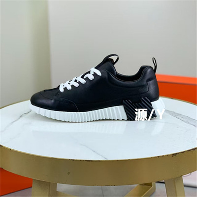 Hermes Genuine Leather Casual Sneakers Black White In Stock Men's Shoes
