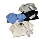 alo summer new slim shoulder round neck short sleeve t-shirt simple solid color slim short sleeve top women
