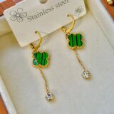 Brand Lucky Grass Titanium Steel Earrings Chain Fringe Zircon Earrings Black White Green Four Leaf Clover Earrings
