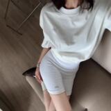 High quality Alo summer new small letter three-dimensional silver label medium long short sleeve casual all-match hip cover cotton t-shirt