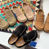 Cross-border factory spot new straight hair birken shoes bean semi slippers flat slip on loafer genuine leather UGG