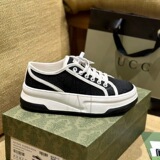 Gucci 1977 Thick Sole Embroidered Canvas White Shoes New Lace Up Plaid Thick Sole Lace Up Round Toe Couple Men and Women Shoes