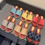 Cross-border foreign trade Gucci new net red sandal slipper embroidery slipper print increase thick sole casual word women cool slipper