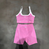 alo25 summer new nude feeling belt chest cushion outer wear underwear shoulder strap contrast color bra shorts yoga suit women