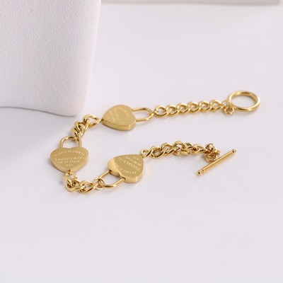 Tiffany Titanium Steel 18k Gold Korean Style T Home Printed Heart Chain Stitching OT Buckle Bracelet Women Commuting Everyday