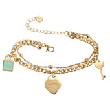 Tiffany Titanium Steel 18k Gold Blue Drip Bag Heart Key Double Layer Bracelet Women Celebrity Lady Style
