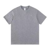 High quality Alo summer new small letter three-dimensional silver label medium long short sleeve casual all-match hip cover cotton t-shirt