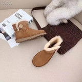 Winter classic wood buckle snow boots women sheepskin fleece one piece wool boots genuine leather fleece thickened warm cotton shoes UGG