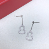 Guochao style new hollow out diamond Fulu gourd earrings women elegant fashion versatile personality earrings