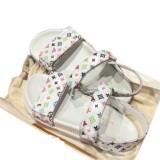 Louis Vuitton 26 Slippers Hook-and-Loop Flat Sandals Floral Sandals Genuine Leather