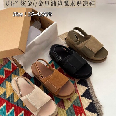 Open Toe Flip Flops Thick Sole Sandals Women Summer Fashion Versatile Romanesque Beach Slippers Velcro Push-Up Sandals UGG