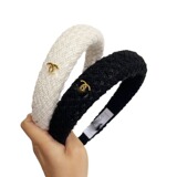 New Linen Woven Wide Edge Light Luxury High Appearance Chanel Style Hair Band Burst French Sweet Korean Style Niche Headband
