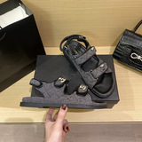 2026Chanel Hook-and-Loop Genuine Leather Platform Slide Outdoor Flat