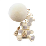 Leather padded kitten key ring creative old flower light luxury women bag pendant cute car pendant small gift