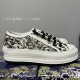 Premium Dior Embroidery Floral Canvas Shoes Platform Boost Casual Sport White Skate Shoes