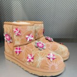 2026 new snow boots women sleeve ankle boots embroidered floral cotton shoes lining optional outdoor warm UGG