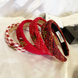 celine New Chinese Red Magenta Chanel Elegant Sponge High Cranial Top Hair Card Age Reducing Girl Retro Headband Hair Accessories