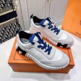 Hermes Genuine Leather Casual Sneakers Black White In Stock Men's Shoes