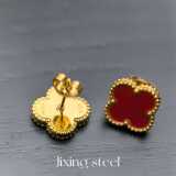 Four Leaf Clover Necklace Stainless Steel Earbone Female 18k Reversible Lucky Pendant Red Jade Marrow Collarbone Chain Earrings Bone Stud Earrings