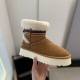 2026 cross-border new outdoor winter short leather wool braided ethnic fleece warm shoes wool snow boots women UGG