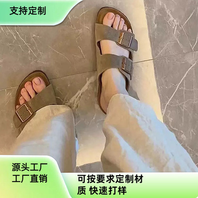 Birken Genuine Leather Flip Flops Fashion Casual Cork Thick Sole Unisex Sandals 2025 Outer Wear Beach Shoes