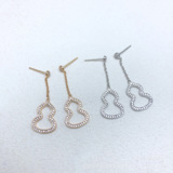 Guochao style new hollow out diamond Fulu gourd earrings women elegant fashion versatile personality earrings