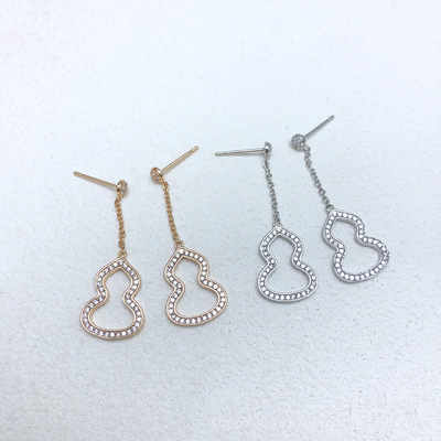 Guochao style new hollow out diamond Fulu gourd earrings women elegant fashion versatile personality earrings