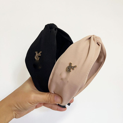 ySL Series Designer Vintage Ins Chinese Style Kink Wide Edition Solid Color Hair Card Reducing Headband Ancient Gold Female