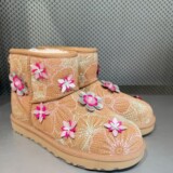 2026 new snow boots women sleeve ankle boots embroidered floral cotton shoes lining optional outdoor warm UGG