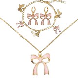 Fresh Sweet Bow Necklace Earring Set Bow Bracelet Creative Set