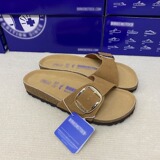 Birken 2026 Summer European and American Fashion Lettering Thick Sole Sandal Toe Layer Cowhide Round Toe Eva Shoe Soles Spot