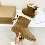 2026 Winter Classic Single Silk Strap Wool Snow Boots Sheepskin Fur All-In-One Women's Low Tube Bow Knot Warm Cotton Boots UGG