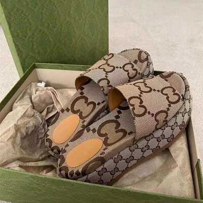 Cross-border foreign trade Gucci new net red sandal slipper embroidery slipper print increase thick sole casual word women cool slipper