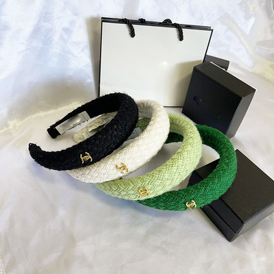 New Linen Woven Wide Edge Light Luxury High Appearance Chanel Style Hair Band Burst French Sweet Korean Style Niche Headband