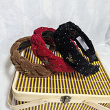 YSL Velvet Hemp Red Headband Female 2023 Influencer Fall Winter High Skull Top Wide Edge Headband Hair Press Hair Card New Year Headwear