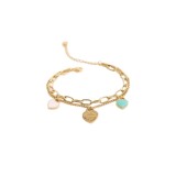Tiffany Titanium Steel Korean Style Fashion Age Reducing Girl Sense Pink Blue Oil Drip Print Love Pendant Double Layer Bracelet Women