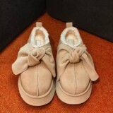 2026 New Cotton Shoes Women Bow Fall Winter Fleece Bag Heels Indoor Home Shoes Thick Sole Warm Snow Boots UGG