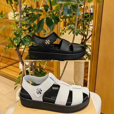 TB summer versatile roman sandals women woven hollowed out round toe vintage pork cage shoes thick sole outer wear casual beach shoes