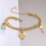 Tiffany Titanium Steel 18k Gold Blue Drip Bag Heart Key Double Layer Bracelet Women Celebrity Lady Style